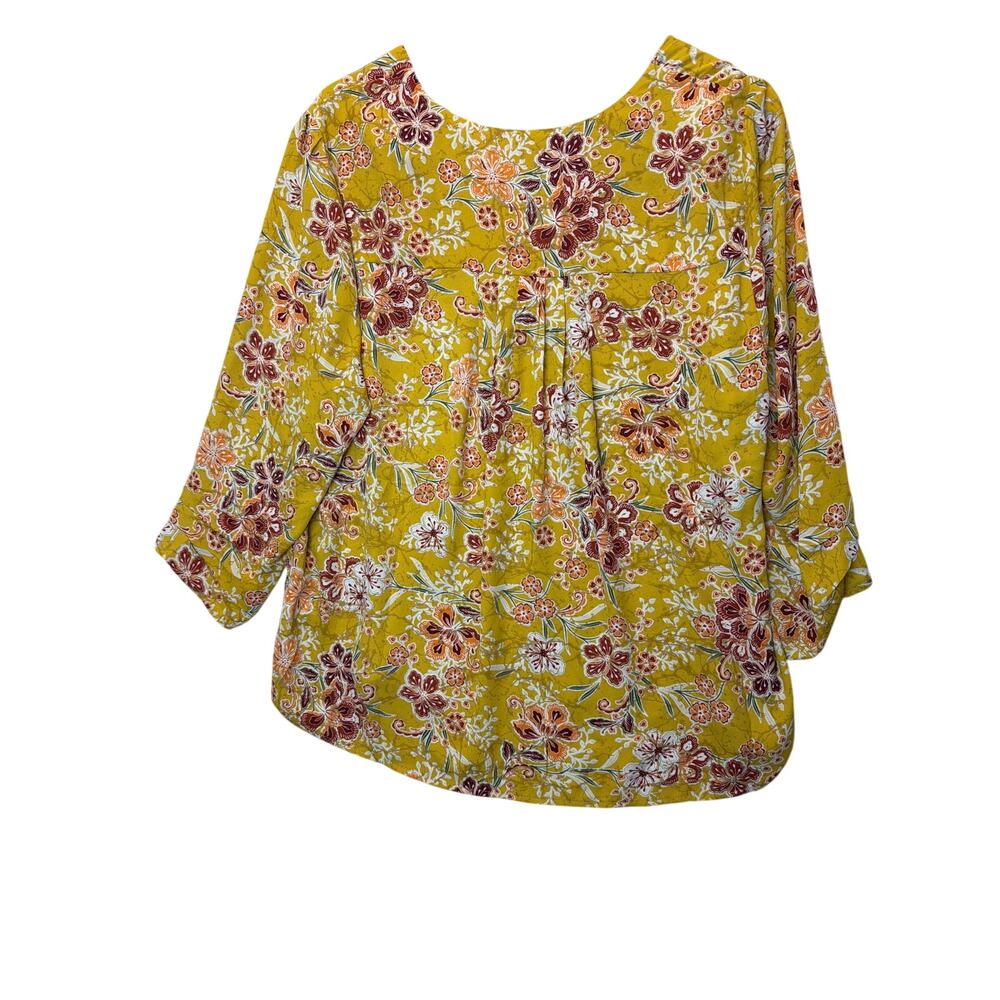 DR2 by Daniel Rainn Yellow Floral Split V-Neck Blouse, XXL - Picture 2 of 7
